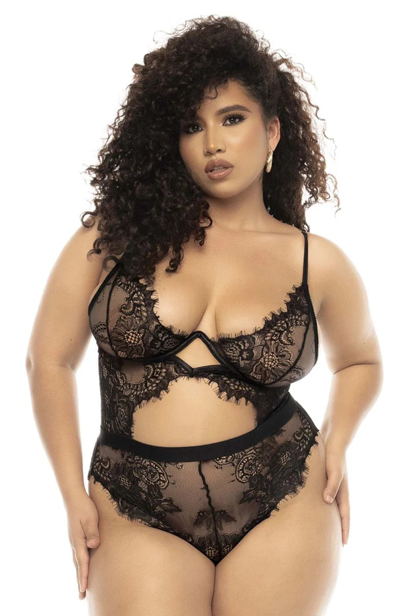 Floral Lace & Mesh Underwire Teddy w/Keyhole